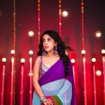 Sameeksha Sud Instagram - Wait for the dhamaka… 💜 Excited?? #whatjhumka #pictureoftheday Styled by @rimadidthat Saree @swadeshi_shringaar Blouse @the_adhya_designer Jhumka @moedbuille Bangles @Shagnaofficial Footwear @_all_about_toe