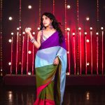 Sameeksha Sud Instagram - Wait for the dhamaka… 💜 Excited?? #whatjhumka #pictureoftheday Styled by @rimadidthat Saree @swadeshi_shringaar Blouse @the_adhya_designer Jhumka @moedbuille Bangles @Shagnaofficial Footwear @_all_about_toe