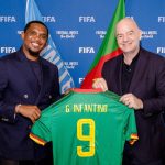 Samuel Eto'o Instagram - Productive audience for Cameroonian football with my brother Gianni Infantino, President of FIFA. A beautiful and constructive meeting full of hope for Cameroonian football, on this 14th of September in France, with my brother Gianni Infantino, the President of FIFA. Our fruitful discussions led us to discuss the 3.0 project and, of course, the development of Cameroonian football. I extend my heartfelt gratitude to my brother Gianni for the attentive ear he lends to the progress of African football in general, and Cameroonian football in particular. 🙏 Audience productive pour le football Camerounais avec mon frère Gianni Infantino, Président de la FIFA. Belle rencontre, constructive et porteuse d’espoirs pour le football Camerounais , ce 14 septembre en France , avec mon frère Gianni Infantino, le Président de la FIFA. Nos riches échanges nous ont conduit tour à tour à évoquer le projet 3.0, et, évidemment le développement du football Camerounais. Je renouvelle mon affectueuse gratitude à mon frère Gianni , pour l’oreille attentive qu’il accorde à l’évolution du football Africain en général ,et au football Camerounais en particulier. 🙏 @fifa @fecafootofficiel 🇨🇲🇨🇲🇨🇲✅✅✅