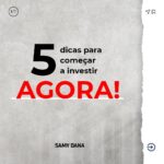 Samy Dana Instagram - Como começar a investir HOJE? Esse é seu checklist de regras: A primeira regra é eliminar dívidas! Não faz sentido você ter dívidas em uma taxa de juros altíssima como é aqui no Brasil para investir em ativos que, com certeza, vão lhe pagar menos. Então, use seu dinheiro de forma a eliminar suas dívidas. A segunda, conheça seus números. Tenha absoluto controle sobre seu dinheiro, sabendo quanto você ganha por mês e quanto você gasta. Como você pode traçar um objetivo se você não sabe sua situação atual? Falando em objetivo, essa é a regra três: tenha um objetivo. Isso é muito importante! Vai fazer o sacrifício ficar muito mais fácil, afinal, você vai conseguir pensar que está sacrificando algo hoje em prol de algo lá na frente. Conhecendo seus números e traçando um objetivo, é hora de você montar o seu plano que você possa acompanhar, averiguar resultados e realizar mudanças conforme ele anda. E não esqueça da QUINTA regra: invista de acordo com o seu perfil. Leve em conta o perfil indicado pela sua corretora, mas também o seu momento de vida. Talvez empresários, que possuem muito risco associado aos seus negócios, possam investir mais em renda fixa, enquanto assalariados, principalmente aqueles com estabilidade, como servidores públicos, possam ser mais agressivos. E aí, vamos começar a investir AGORA?