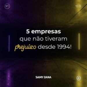 Samy Dana Instagram - Somente CINCO empresas não apresentaram nenhum prejuízo na bolsa brasileira desde o início do plano real até hoje. Grande destaque para o setor financeiro, que tem três representantes neste seleto grupo. 

Ou seja, todas elas passaram mais de 25 anos sem apresentar nenhum balanço trimestral negativo. Importante notar que algumas outras tiveram apenas poucos trimestres de prejuízo e também são excelentes empresas.

Vem ver quais são! Você já tem alguma delas na carteira?