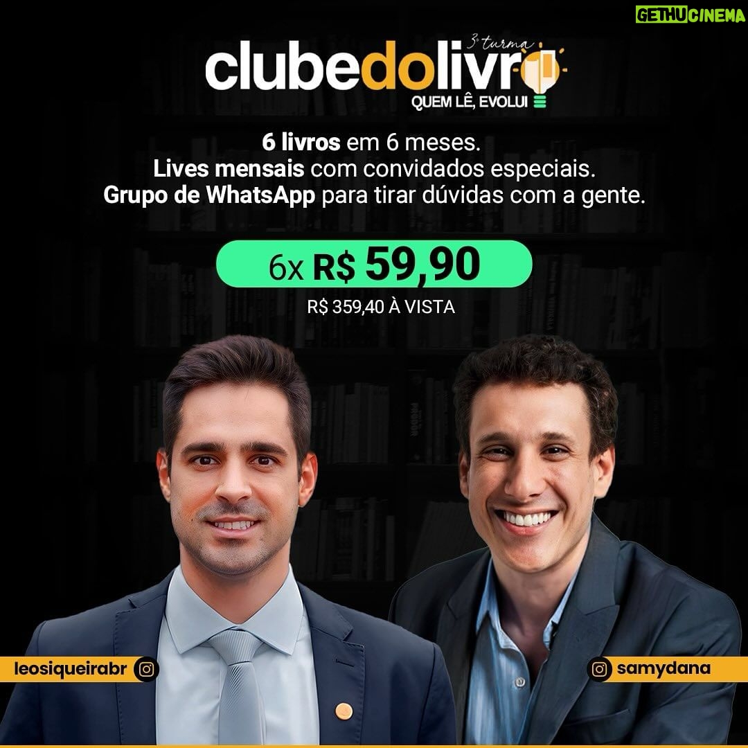 Samy Dana Instagram - Se você prometeu que queria evoluir esse ano de 2024, essa é a hora! Abrimos as inscrições para a 3ª Edição do Clube do Livro - Quem lê, evolui. O @leosiqueirabr já realizou duas turmas, com mais de 300 pessoas inscritas, e dessa vez me juntei a ele. Vamos ler 6 livros em 6 meses, que vão te ajudar a evoluir em diferentes áreas da sua vida. Nosso objetivo é que você se torne a pessoa mais interessante da sala. ➡️ Qual valor do clube do Livro? O valor é de R$ 359,40 parcelado em 6x de R$ 59,90 sem juros. Assim, você precisa gastar o equivalente a um happy hour por mês para garantir sua vaga. Mas se inscreve logo, que esse é o preço para as 100 primeiras pessoas. Entrar no clube do livro será um passo assertivo para você se tornar a melhor versão de si mesmo. O link de inscrição está na bio. Aproveite essa oportunidade, as vagas são limitadas!