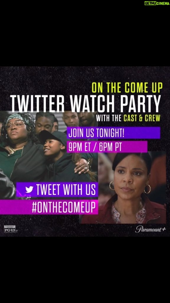 Sanaa Lathan Instagram - TWITTER WATCH PARTY TONIGHT! Join me, the cast, and fans of the film as we all stream #OntheComeUp 💫🔥💫on #ParamountPlus together at the same time! Push PLAY ▶️ at 9PM ET / 6PM PT TONIGHT & live tweet your reactions along with us. Make sure you add the Hashtag #OnTheComeUp at end of tweets!