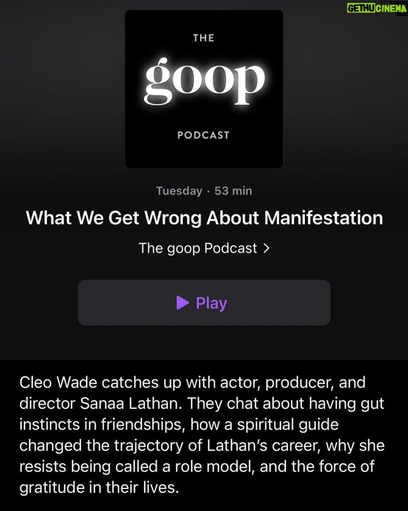 Sanaa Lathan Instagram - Had the pleasure of being interviewed by my genius friend @cleowade on the #goop podcast about all things, life and career. Check it out wherever you get your podcasts 💋