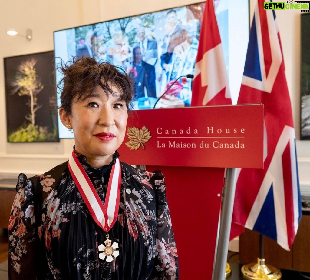 Sandra Oh Instagram - Hey All, proudly representing 🇨🇦 Artists, Women, children of Immigrants and POCs as a new Officer of the Order of Canada (this happened a few days ago) Honour to meet her Excellency GG Mary Simon. Thank you @msjordanjohnson @jennycoombsmakeup @stefanbertin 👗 @erdem 🇨🇦🇬🇧