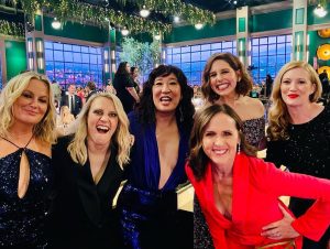 Sandra Oh Instagram - ❤️ @shondarhimes and Chandra Wilson, ❤️ @squidgamenetflix , ❤️ me some @nbcsnl Women, ❤️great actors Michael Stuhlbarg and Steve Zahn, It looks like  I’m admonishing Lorne Michaels, but really I’m pointing out his @orderofcanada Martin Short has one too. Me next! ❤️ 🇨🇦