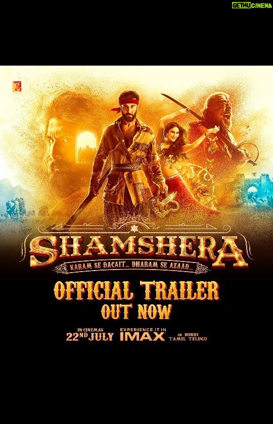 Sanjay Dutt Instagram - Meet Shamshera and Daroga Shuddh Singh ONLY on the big screen on 22nd July. Watch the #ShamsheraTrailer NOW. Releasing in Hindi, Tamil and Telugu. Celebrate #Shamshera with #YRF50 only at a theatre near you. #RanbirKapoor | @_vaanikapoor_up | @ronitboseroy | @saurabhshuklafilms | @karanmalhotra21 |@yrf | #Shamshera22ndJuly