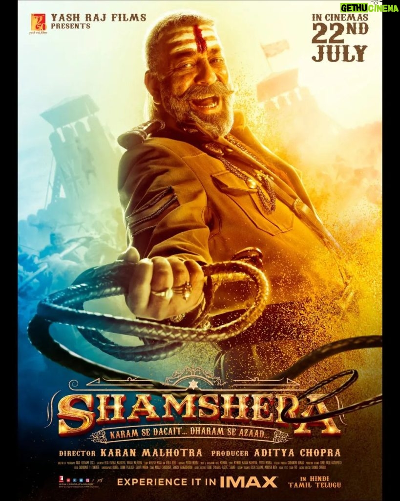 Sanjay Dutt Instagram - Meet Daroga Shuddh Singh. Watch him in #ShamsheraTrailer tomorrow! Celebrate #Shamshera with #YRF50 only at a theatre near you. #RanbirKapoor | @_vaanikapoor_ | @karanmalhotra21 | @yrf | #Shamshera22ndJuly