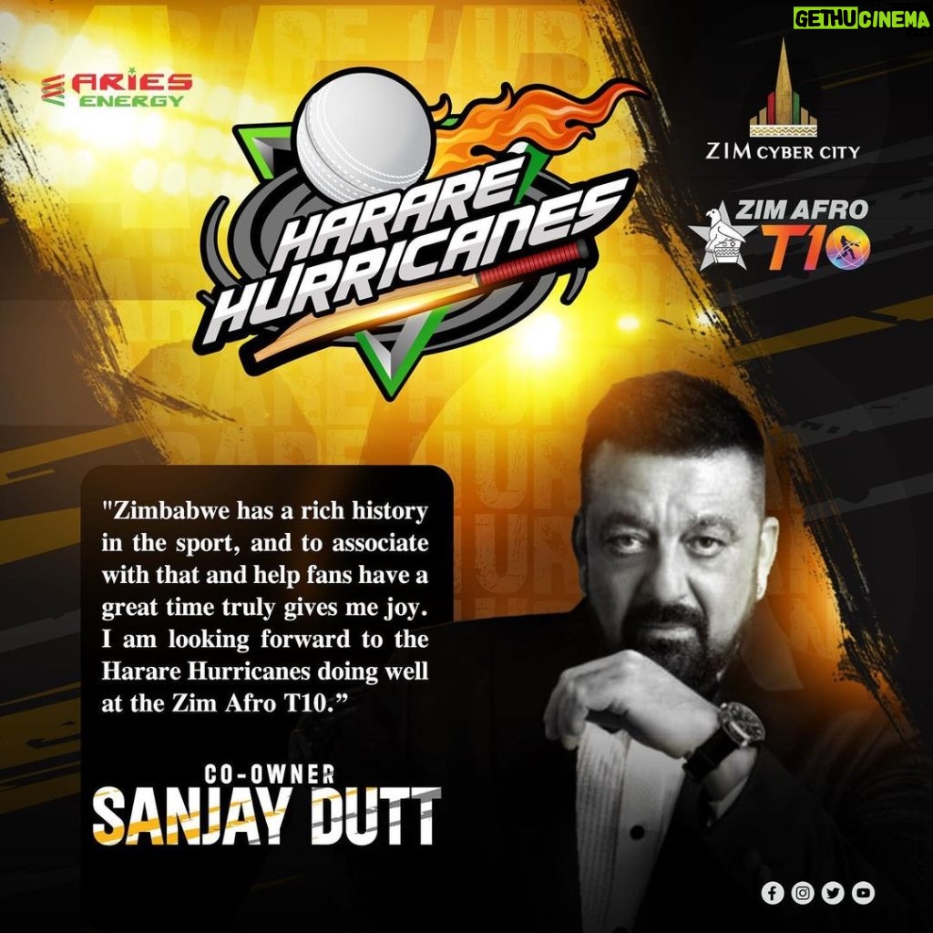 Sanjay Dutt Instagram - We are delighted to share a special message from the co-owner of Harare Hurricanes, the one and only legendary Bollywood actor - Sanjay Dutt. As we gear up for an exciting season ahead, the star took a moment to express his gratitude and enthusiasm for our incredible journey together. 💙🌪️ #cricket #t10 #futureofcricket #zimbabwe #harare #cricketclub #sohanroy #aries #bollywood #icon #india #team #ZimAfroT10 #T10Cricket #HarareHurricanes #cricketlover #india #bcci #kerala #fan #bigbash #mollywood #hollywood #mumbai #don #sanjaydutt #kollywood #sandalwood #kgf Mumbai - The City of Dreams
