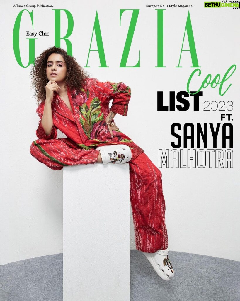 Sanya Malhotra Instagram - Sanya Malhotra is all set to complete seven years in the film industry with a bang. With a slew of releases this year, Malhotra has been on a roll, but nothing has her more excited than the fact that she has shared screen space with Shah Rukh Khan in Atlee’s Bollywood directorial debut, Jawan, and her next big release, Sam Bahadur, in December. “I shot five films back-to-back last year, so this year, I am taking it easy,” says the actor. Presenting one in our series of digital covers for our annual #GraziaCoolList for which we have teamed up with @crocsindia to feature an incredible group of talented people. @sanyamalhotra_ is wearing a hand embroidered jacket, hand embroidered trousers, both Two Point Two; clasp bracelet, Maramz at Tanzire; sculpted bracelet, Jenny Bird at Tanzire; ‘Classic’ clogs, with ‘Jibbitz’ charms, all @crocsindia Photograph: Yusuf Lokhandwala Fashion Director: Pasham Alwani Fashion Stylist: Nishtha Parwani Words: Pratiksha Acharya Hair and Make-up: Natasha Mathias Fashion Interns: Karena Vinaik, Heeram Bhojani Artist Reputation Management: Raindrop Media #GraziaIndia #GraziaCoolList2023 #GraziaCoolList #CoolList2023 #CoolList #GraziaXCrocs