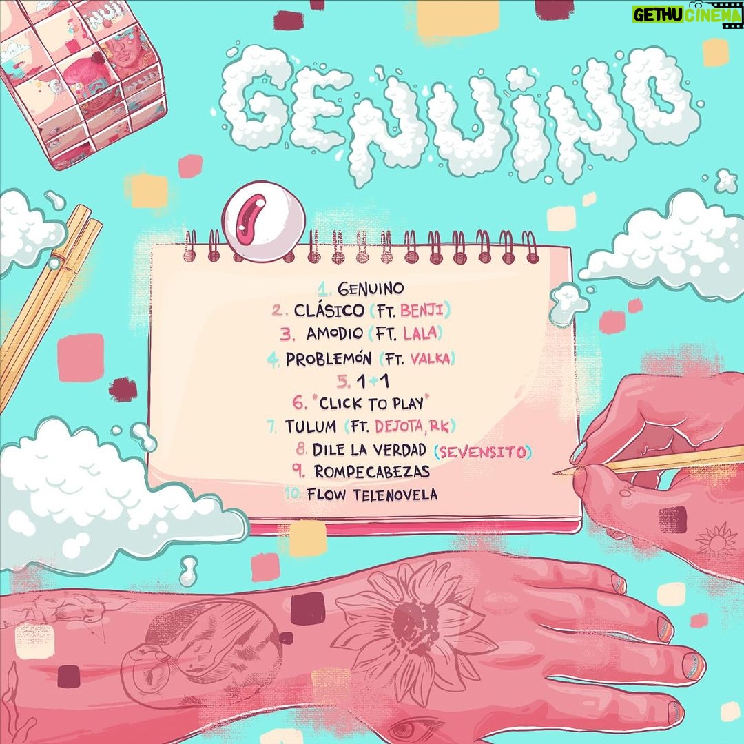Sebastián Villalobos Instagram - PARA MÍ ES UNA FELICIDAD ENORME COMPARTIR ESTA PIEZA DE MI VIDA CON USTEDES, ME ENCUENTRO SUPER EMOCIONADO PORQUE PARECIERA MENTIRA QUE DESPUÉS DE TANTO TRABAJO Y TANTOS PROCESOS DE POR MEDIO, FINALMENTE ESTAMOS SALIENDOOOO ✨ QUIERO AGRADECERLES A TODOS LOS QUE APORTARON CON SU ENERGÍA Y/O TALENTO AL DESARROLLO DE ESTE ÁLBUM, GRACIAS POR CREER EN MÍ Y EN LO QUE A TRAVÉS DE MI MÚSICA, QUIERO CONTARLE AL MUNDO! SEÑORAS Y SEÑORES, NIÑOS Y NIÑAS, PERROS Y GATAS😂 LES PRESENTO EL COVER OFICIAL DE #GENUINO ☁️🩷 DISPONIBLE 17 DE ENERO EN TODAS LAS PLATAFORMAS *LINK DE PRE-SAVE EN MI BIO* 👁️ LA PERSONA QUE LOGRE COMENTAR “GENUINO” LETRA POR LETRA SIN SER INTERRUMPIDO, LE ENVÍO UNA DE LAS CANCIONES POR DM ANTES DE QUE SALGA! Link in bio