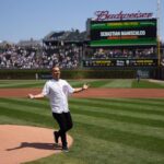 Sebastian Maniscalco Instagram - Go Cubs Go! Threw out the first pitch in the Chicago @Cubs game today against the Miami @marlins. 📷 @dirksenphoto & @johanyjutras Wrigley Field