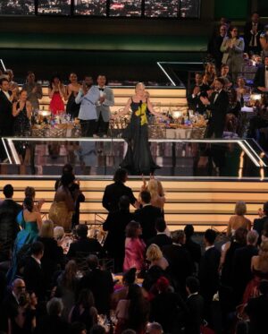 Selma Blair Instagram - When I was invited to present Outstanding Drama Series at the 74th Annual Emmy awards, my spirits rose exponentially. I would be a part of this important Hollywood event, presenting the final award of the night. I never imagined I would walk across that stage and be given the truest gift for me. Love. Applause. Standing along with me. I have never been on this stage before. I haven’t had awards like this in my career, but my God, to be recognized by these brilliant talents. And loves. And icons. The ones who give us their life for this art. What admiration I have. I am basking in this moment. I thank you for having me. For embracing me. Humbled with gratitude. Congratulations to all of the nominees and the winners alike. You made the shows that got us through. I love you. 💛

Image Description 1: Selma has short blonde hair and is wearing a black dress with chartreuse embellishment. She is standing on stage behind a microphone holding a card that reads “Succession.” 

Image Description 2: Selma is standing with her black cane in her right hand and is wearing a long black dress with chartreuse embellishment and a ruffle at the bottom. She has has short blonde hair and is looking slightly off to the right.

Image Description 3: Selma is standing with her black cane in her right hand and is wearing a long black dress with chartreuse embellishment and a ruffle at the bottom. She has short blonde hair and is holding her left hand to her mouth and smiling while looking to the left.

Image Description 4: Selma is standing center stage while the audience members all around her are giving her a standing ovation and clapping.