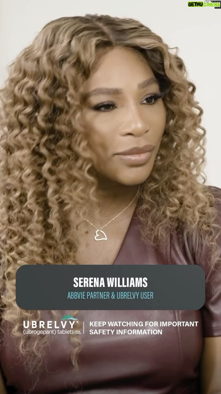 Serena Williams Instagram - #AbbViePartner As a mom, athlete and businesswoman who lives with #migraine, I know firsthand the importance of receiving a proper diagnosis and finding the right treatment option to help me manage my symptoms. I partnered with AbbVie to sit down with neurologist and headache specialist Dr. Hope O’Brien for a candid conversation about the importance of representation and diversity in healthcare, how the lack of it can reinforce barriers to care for underrepresented populations, and my personal journey to migraine pain relief with UBRELVY® (ubrogepant). If you’re struggling to manage your migraine attack symptoms, ask your doctor about UBRELVY®. For full Patient Information see @ubrelvypi In clinical studies, most people had migraine pain relief within 2 hours. UBRELVY® is a prescription medicine used to treat migraine attacks in adults. It’s not for migraine prevention. Do not take with strong CYP3A4 inhibitors or if allergic to UBRELVY®. Allergic reactions can happen and may occur hours to days after use. Get medical help right away if you have swelling of the face, mouth, tongue, or throat or trouble breathing. The most common side effects were nausea and sleepiness. Ask your doctor whether UBRELVY® is right for you. For U.S. consumers only. Serena Williams is a paid spokesperson for AbbVie.