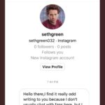 Seth Green Instagram - Hello friends. Looks like there’s some fakers looking to take advantage of you in my name. Please don’t ever accept any message solicitation from anyone pretending to be me. I absolutely never read DMs and would not approach in any of these ways.
