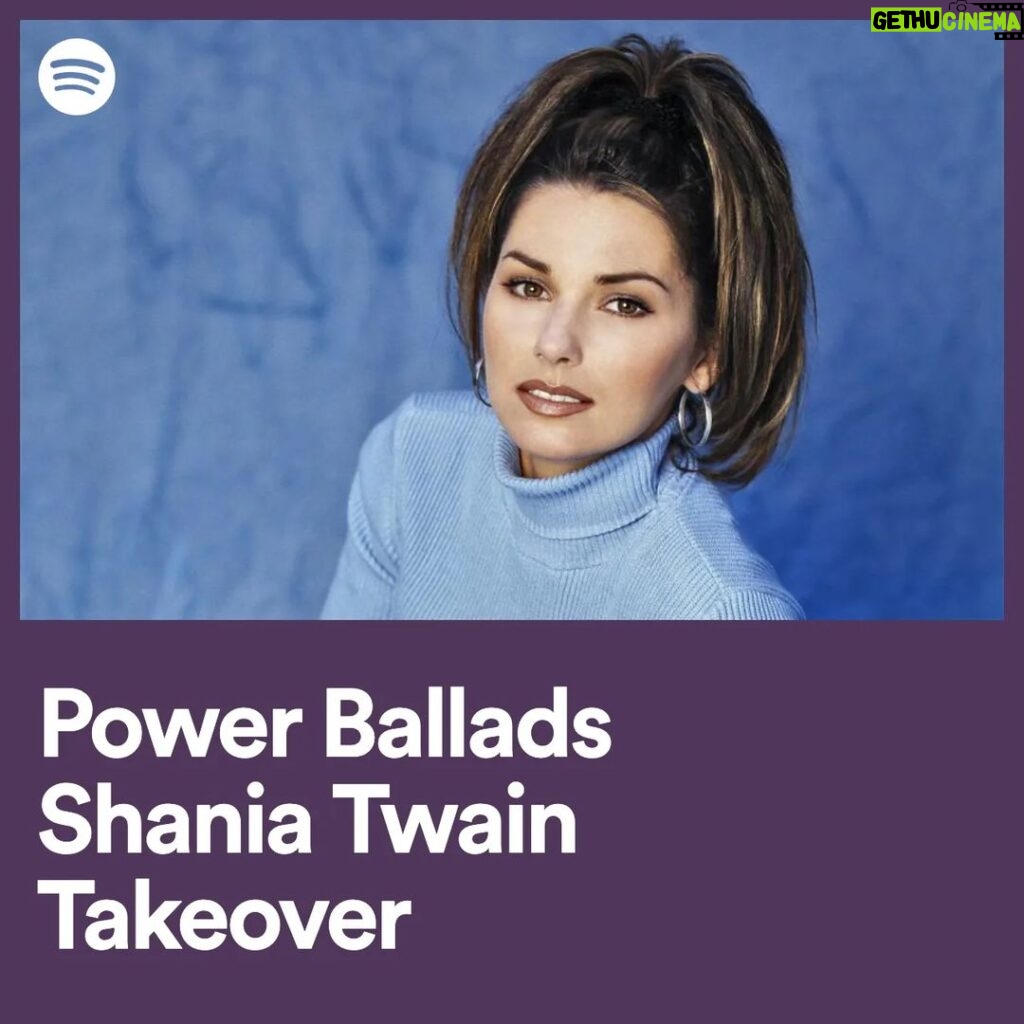Shania Twain Instagram - I'm taking control of @SpotifyUK's Power Ballads playlist to see in the New Year right! Sing along like you really mean it - eyes closed with a hairbrush microphone 😂 Listen now via link in bio & stories