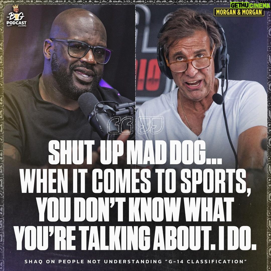 Shaquille O'Neal Instagram - Shaq with a message for Mad Dog 👀 If you’re ever injured, you can check out Morgan & Morgan @forthepeople. Their fee is free unless they win. For more information go to ForThePeople.com/thebig or call #LAW (#529)