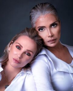 Sherine Reda Instagram - Staying positive ❤️⠀ ⠀ Unpublished photo with the beautiful @sawsanbadrofficial 😘⠀ ⠀ Credits:⠀ Stylist: @yasmineeissa ⠀ Hair: @shady_hair_stylist at @alsagheersalons⠀ Art direction and makeup: @rashad.makeupworks ⠀ Photo by: @bilohussein ⠀ ⠀ #ShereenReda #EgyptianCinema
