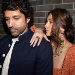 Shibani Dandekar Instagram - With my fav guy @faroutakhtar in my fav @arpitamehtaofficial 🧡 @arpitamehtaofficial 🍊 styled by @divyakdsouza and team @baidkriti @thebombaydressman hair @azima_toppo necklace and rings by @irasvafinejewellery earrings by @tdfdiamondsandgold photos by @leroifoto