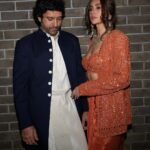 Shibani Dandekar Instagram - With my fav guy @faroutakhtar in my fav @arpitamehtaofficial 🧡 @arpitamehtaofficial 🍊 styled by @divyakdsouza and team @baidkriti @thebombaydressman hair @azima_toppo necklace and rings by @irasvafinejewellery earrings by @tdfdiamondsandgold photos by @leroifoto