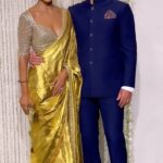 Shriya Saran Instagram - Wearing @sithara_kudige Blouse @sithara_kudige Andrei @raghavendra.rathore from our wedding. Thank you Amir khan for inviting us to @khan.ira and Nupur beautiful celebration. Grateful for an amazing night.