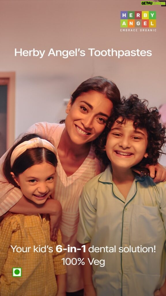 Shriya Saran Instagram - As a mom, I want my little ones to start every day fresh and bright. 🌞💖 That's why I trust Herby Angel’s Toothpaste – their 6-in-1 dental solution. Infused with the goodness of Neem, Khadir, and Meswak, it goes beyond mere oral hygiene to provide complete care: 🦷 Fights Cavities 🌊 Clears Plaque 🦠 Kills Germs 🔄 Cleanses Teeth 💪 Strengthens Gums 🌿 Refreshes Breath My kids experience the pure joy of a fresh start with Herby Angel’s Berry Burst and Fennel Fresh flavors. 🫐💚 This 100% veg & natural, fluoride-free, SLS-free, and paraben-free formula isn't just about dental health; it's a commitment to their well-being, making it the SabsePureSabseSafe choice! In our morning routine, it's more than toothpaste – it's a moment of connection, a gesture of care, and a touch of love. ✨ #HerbyAngel #SabsePureSabseSafe #EmbraceOrganic #healthyteeth #stronggums #dentalcare #DoctorsApproved #ayurvedictoothpaste #naturaltoothpaste #toothpaste