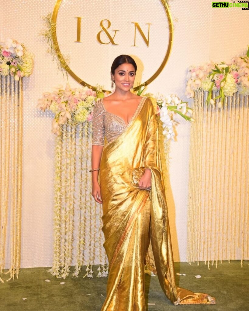 Shriya Saran Instagram - Thank you Amir khan for making us part of your celebration . Congratulations @khan.ira and Nupur You both radiate love and happiness. Wearing @vrk_heritage Blouse by @sithara_kudige Make up @sakpalnilesh267 Hair @priyanka_sherkar1 Andrei is wearing @raghavendra.rathore from our wedding. Thank you @snehzala for pictures