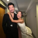 Simu Liu Instagram - simply the best day with the best date 🤍 groomed by @mirachai styled by @chloekeiko suit by @fendi shoes by @louboutinworld brooch by @debeersofficial watch by @jacobandco The Oscars