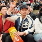 Simu Liu Instagram – thanks for having me and my fingertips last night toronto #ad @raptors @nbacanada @cheetoscanada #sponsortips