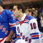 Skylar Astin Instagram – Last night was 10/10! The @nyrangers advance in the playoffs! Swipe for Team Synergy and @gatenm123 and I’s costume change to switch up to the Juju!! 🔴🔵
📸 @mfarsi Madison Square Garden