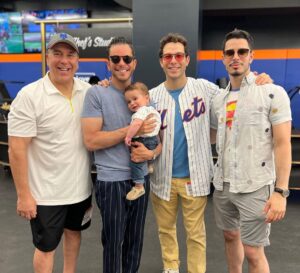 Skylar Astin Instagram - Luca’s first Met game was a great success! Took in some batting practice, met Mr Met, and even caught a foul ball!