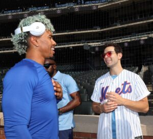 Skylar Astin Instagram - Luca’s first Met game was a great success! Took in some batting practice, met Mr Met, and even caught a foul ball!
