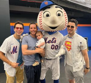 Skylar Astin Instagram - Luca’s first Met game was a great success! Took in some batting practice, met Mr Met, and even caught a foul ball!