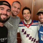 Skylar Astin Instagram – Last night was 10/10! The @nyrangers advance in the playoffs! Swipe for Team Synergy and @gatenm123 and I’s costume change to switch up to the Juju!! 🔴🔵
📸 @mfarsi Madison Square Garden
