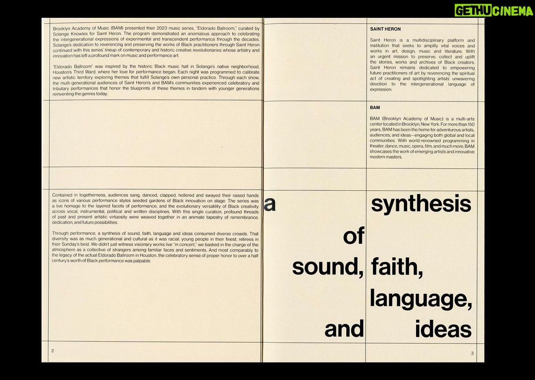 Solange Instagram - From @SaintHeron Press, the ‘Eldorado Ballroom 2023 Book’ is an 87-page paperback collector’s keepsake showcasing the pulse of our spring series at @bam_brooklyn. I am still so touched by each of these performances, and the reverence they will hold in my heart forever. I feel so honored and humbled to do the work that I do and so so grateful to have held space with these legendary artist who have all inspired me so deeply. The publication features over 100 exclusive images and was created with the intention to preserve captured moments from between performances, backstage and beyond. It’s our wish that this becomes part of your personal archives as a symbol of the way we collectively safeguard our stories, and honor the historic moments between us. The ‘Eldorado Ballroom 2023 Book’ is available for purchase via saintheron.com (link in bio). BAM Brooklyn Acadamey Of Music