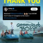 Soubin Shahir Instagram - Thank you @udhay_stalin ☺️❤️ . @manjummelboysthemovie @__chidambaram__ @paravafilms @sreegokulammoviesofficial @babu_shahir @soubinshahir @antony_shawn @sreenathbhasi @balu__varghese @ganapathisp_official @jean.lal @deepakparambol @abhiramradhakrishnan_ @arunthekurian @khalidh.rahman @vishnu_reghu__ @chanduveeyyy @shyju.khalid @sushintdt @vivek__harshan @ajayanchalissery @masharhamsa @ronexxavier4103 @binacan4516 @nitin_mick #sarcasanam @rohith_ks @sksreerag @nithin.k.p @vaisakh_c_ @jinubro7 @yellow_tooths @eggwhitevfx @thinkmusicmalayalam @dreambig_films @pharsfilm