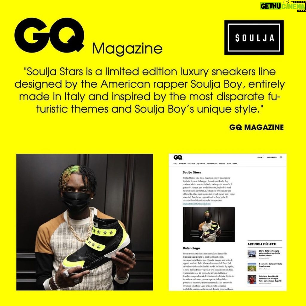 Soulja Boy Instagram - Wow! This means so much to me. This was just an idea 💡 a dream 💭 thank you everyone for your support 🙏🏾😭🙆🏾‍♂️🙏🏾 @souljastarsbrand @gq