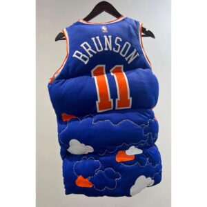 Spike Lee Instagram - Shout To Artist Jocelyn Hu For Designing This HYPED,DOPE JALEN BRUNSON NY KNICKS Jersey/Vest. I Will Be Rockin’ This Tonight Courtside (Where Else😂) At Da Garden Debut Of Sensation VICTOR WEMBANYAMA.HISTORIC NIGHT At Da Worlds’ Most Famous Arena. ORANGE AND BLUE SKIES🏀🏀🏀