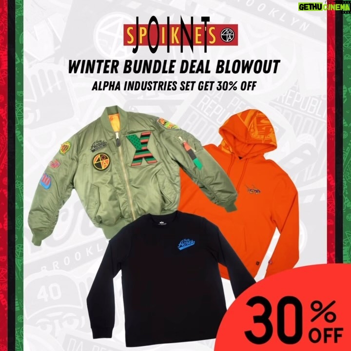 Spike Lee Instagram - Spike’s Joint Winter Bundle Deal Blowout The 40 Acres x Alpha Industries set is available for 30% off. Prices are marked down when the items are carted. This deal is live now at Spike’s Joint Click the product link on IG Story or click the link in the bio to purchase
