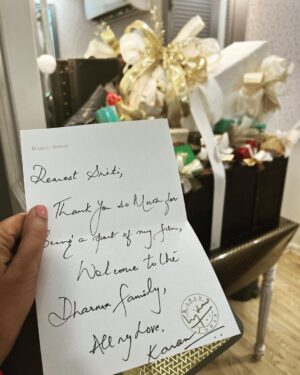 Sriti Jha Instagram - This happened a year ago and I have kept calm for far too long
This was an absolutely insane day on a Dharma set. You see that smile… if the corner of my lips could reach the ears you’d know how I felt exactly. 
There was the very well known hamper in the vanity van-  OUTRAGEOUS - with a  handwritten note 😭
Thank you @karanjohar @dharmamovies, Shauna  and team for an absolutely gorgeous shoot day
Go watch #rockyaurranikipremkahani 
P.s: I WOULD WRITE THE WHOLE CAPTION IN CAPITALS BUT AM I THAT DHARMATIC? 😉… oh cmon! This gives me license to be a little corny. I’m so sick with joy!!!
#grateful #showoff #igotmeselfahamper