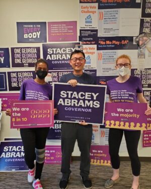 Stacey Abrams Instagram - To every volunteer who joined #TeamAbrams this weekend to get out the vote, know that I am grateful for your work and I’m honored to be in this fight with you and for you. 
 
When I think about our campaign and what it means to the people of Georgia, I think about the diversity, the resiliency and the character that every single one of you has brought to our team. You are leaders, caretakers, dreamers and believers. You have faith that more is possible and you carry that belief with you to every door you knock, every text you send and every phone call you make. Whether it was your first time volunteering, or your 4th year getting involved, your boundless energy and unyielding joy inspire me everyday. 
 
I know Georgians are inspired because of you, too. I’ve heard stories about how you go the extra mile to make sure folks know about their right to vote, about how my plan for Georgia will change and lift up lives. And when you encounter someone who’s on the verge of losing hope because of unfulfilled promises and distrust of the past, you become their reason to have hope and to vote again. 
 
I’m proud to get to work every day alongside joyful warriors like you who never let up even when others have written us off. This campaign is possible because of you. We have one more day to show Georgians that a better future is within our reach. So let’s do this together, and this time, let’s get it done. Join us: staceyabrams.com/volunteer