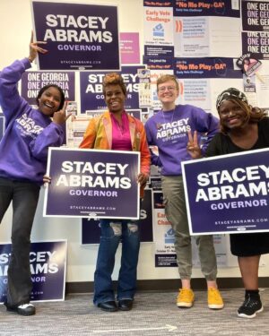 Stacey Abrams Instagram - To every volunteer who joined #TeamAbrams this weekend to get out the vote, know that I am grateful for your work and I’m honored to be in this fight with you and for you. 
 
When I think about our campaign and what it means to the people of Georgia, I think about the diversity, the resiliency and the character that every single one of you has brought to our team. You are leaders, caretakers, dreamers and believers. You have faith that more is possible and you carry that belief with you to every door you knock, every text you send and every phone call you make. Whether it was your first time volunteering, or your 4th year getting involved, your boundless energy and unyielding joy inspire me everyday. 
 
I know Georgians are inspired because of you, too. I’ve heard stories about how you go the extra mile to make sure folks know about their right to vote, about how my plan for Georgia will change and lift up lives. And when you encounter someone who’s on the verge of losing hope because of unfulfilled promises and distrust of the past, you become their reason to have hope and to vote again. 
 
I’m proud to get to work every day alongside joyful warriors like you who never let up even when others have written us off. This campaign is possible because of you. We have one more day to show Georgians that a better future is within our reach. So let’s do this together, and this time, let’s get it done. Join us: staceyabrams.com/volunteer
