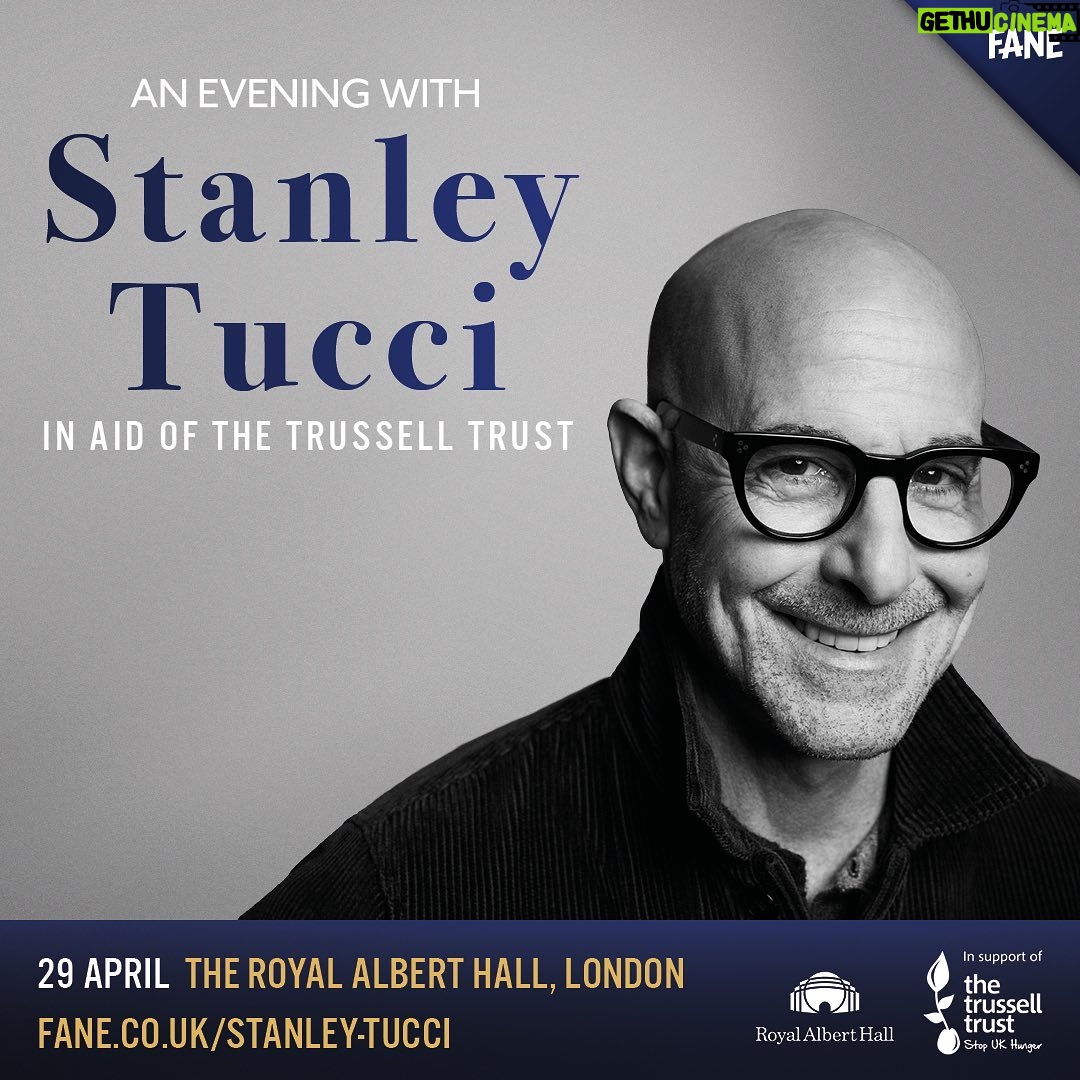 Stanley Tucci Instagram - 🍸 NEW | Cin cin! The inimitable @stanleytucci is back for a very special evening at the iconic @royalalberthall with all profits going to the @trusselltrust. In conversation with a special guest host, the actor, bestselling author & food enthusiast will reveal anecdotes from his extraordinary career; from growing up in an Italian American family of magnificently talented cooks to his most recent project touring Italy to discover the delights of the country's regional cuisines. Whether he’s sharing behind-the-scenes stories or divulging his favourite restaurants in London, a night out with Stanley promises to be a truly entertaining evening in celebration of unforgettable meals, Instagram-famous cocktails, and the importance of finding the joy in life. With Stanley's signature wry humour and charm, don’t miss the chance to raise a glass (of Negroni, what else?!) with the beloved actor. On-Sale Info: Thu 16 Feb 10am - Priority Members / Friends of Fane Fri 17 Feb 10am - General Public To find out more about An Evening with Stanley Tucci, click the link in our bio or visit our website. #StanleyTucci #Food #Cooking #Homecooking #Italy #Actor #Author #Hollywood #SearchingForItaly #Taste #Bookstagram #Foodstagram #RoyalAlbertHall #London