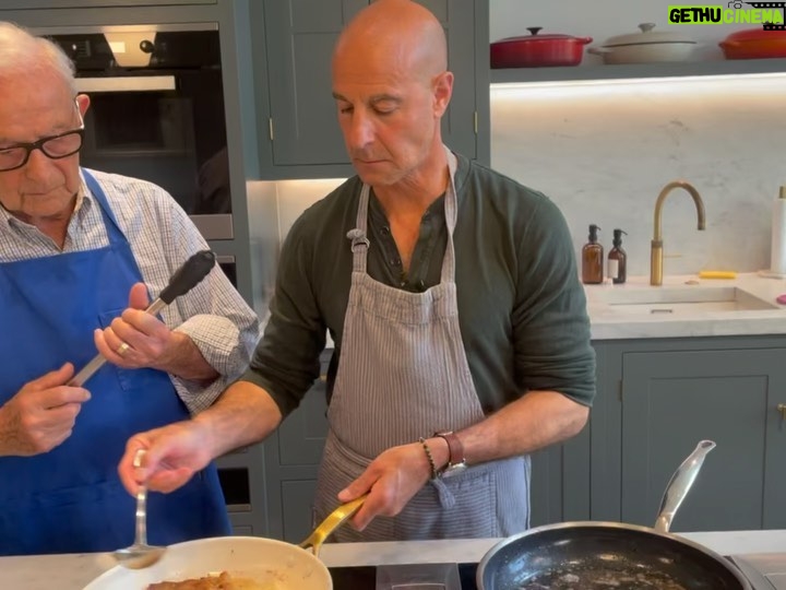 Stanley Tucci Instagram - Home cooking with a lot of my loved ones. Veal Milanese ⠀ ⠀ • Pound out veal escalope until thin. ⠀ • Salt. ⠀ • Dredge in egg and then breadcrumbs. ⠀ • Immediately fry in a mix of clarified butter and olive oil till browned on both sides. ⠀ • Serve. ⠀ • Top with tomatoes chopped, mixed with parsley and salted and some rocket. London, United Kingdom