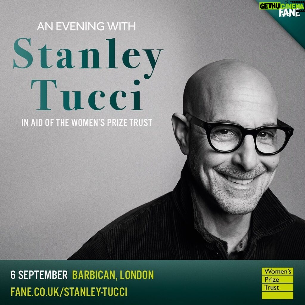 Stanley Tucci Instagram - 🍴👀 me again!⠀I am teaming up with @‌faneproductions for another date in London, in aid of @womensprize ! ⁣⁣⠀ A special guest host will be chatting with me at the @‌barbicancentre on Wednesday 6th September where we will chat about my career, life and no doubt a lot of food! ⁣⁣⠀ ⁣⁣⠀ On-Sale Info:⁣⁣⠀ ⁣⁣⠀ Thursday 18th May 10am – Priority Members / Friends of Fane⁣⁣⠀ ⁣⁣⠀ Friday 19th May 10am – General Sale⁣⁣⠀ ⁣⁣⠀ All profits from this event will be donated to The Women’s Prize Trust. The work of the Women’s Prize Trust is underpinned by a mission to change the world through books by women, opening up pathways into reading and writing for the storytellers and booklovers of tomorrow, and championing equity of opportunity for all women.⁣⁣⠀ ⁣⁣⠀ To find out more about An Evening with Stanley Tucci, visit fane.co.uk to book your tickets.⁣⁣(link in my bio). Hopefully see you there! ⁣⁣⠀ #stanleytucci #barbican #london #fanelive Barbican Centre