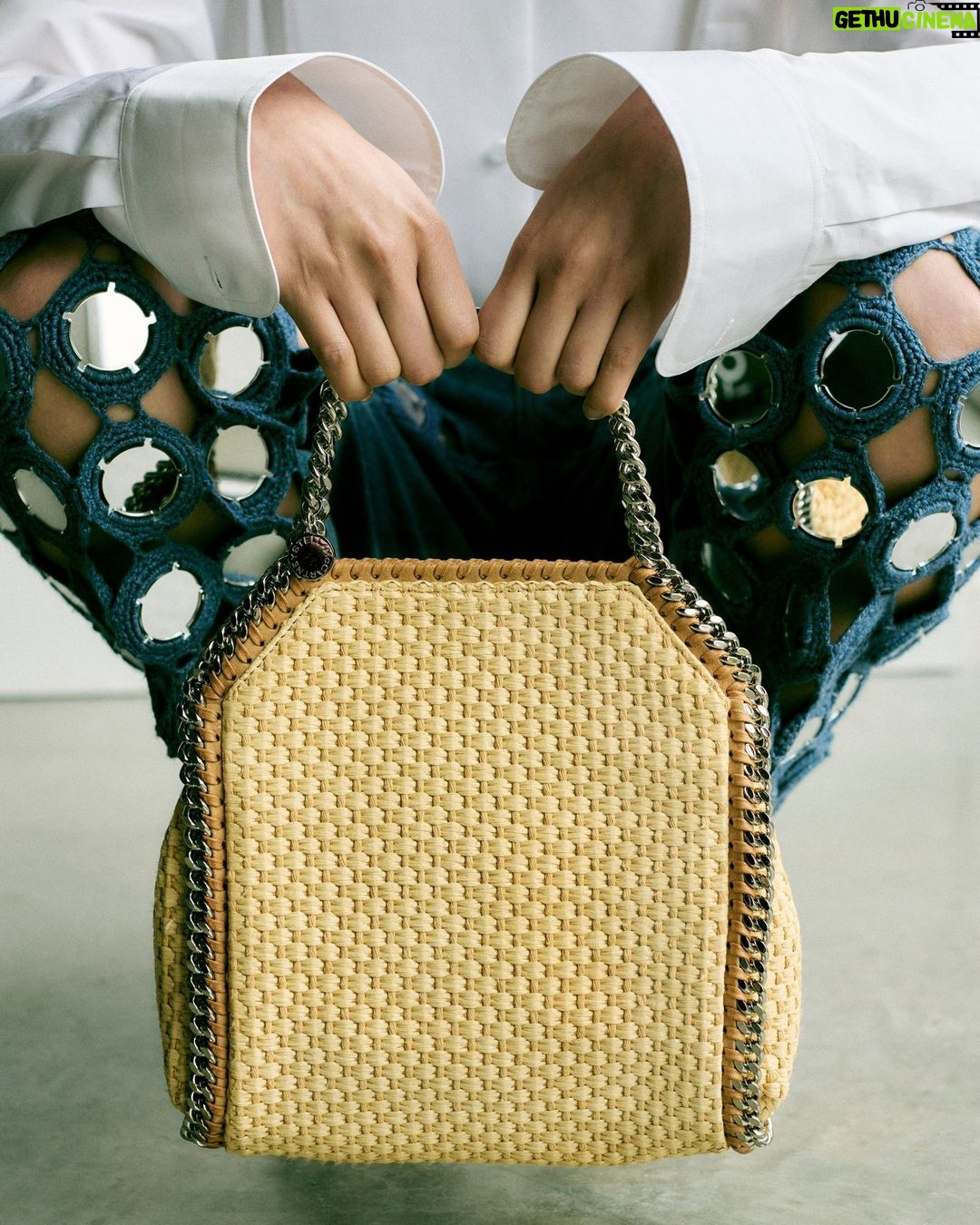 Stella McCartney Instagram - STELLA SUMMER: The iconic #Falabella, hand-woven in plant-based fibres. Each is woven from a blend of forest-friendly viscose and organic cotton, framed in a recyclable aluminium chain and with a recycled brass handle. Its monogrammed lining is recycled ocean plastics. Discover the #StellaSummer24 collection at stellamccartney.com. #StellaMcCartney #vegan #crueltyfree
