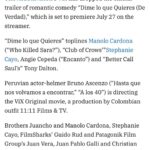 Stephanie Cayo Instagram - Ya los van a conocer… Save the date: JULIO 27 💥🍒🤍ViX de TelevisaUnivision ha lanzado el tráiler oficial de la comedia romántica “Dime lo que Quieres (De Verdad)”, que se estrenará el 27 de julio en el streamer. “Dime lo que Quieres” encabeza a Manolo Cardona (“¿Quién mató a Sara?”), Stephanie Cayo de “Club of Crows”, Angie Cepeda (“Encanto”) y Tony Dalton de “Better Call Saul”. El actor y director peruano Bruno Ascenzo (“Hasta que nos volvamos a encontrar”, “A los 40”) dirige la película ViX Original, una producción de la compañía colombiana 11:11 Films & TV. Los hermanos Juancho y Manolo Cardona, Stephanie Cayo, Guido Rud de FilmSharks y Juan Vera de Patagonik Film Group, Juan Pablo Galli y Christian Faillace son productores ejecutivos. Thank you very much @variety ! 🤍 @vix @vixoriginals @1111films @brunoascenzo @manolocardona @juanchocardonam @daltonyco @angiecepeda @filmsharks @diegotorresmusica @sofffiaaa1