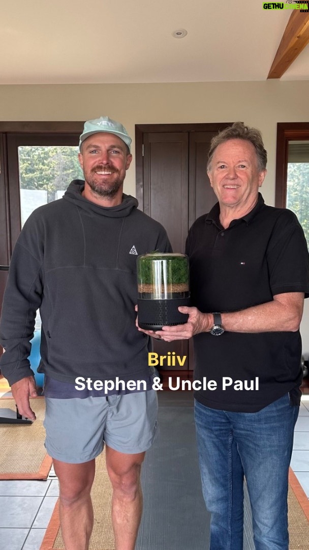 Stephen Amell Instagram - My nephew, Stephen Amell, and our families got together back in the summer in British Columbia. Stephen has been a big supporter of ecoMVMNT and invited me to share the benefits of the award-winning Briiv Air Purifier with his friends and followers. Thank you, Stephen. #airfilter #sustainable #airpurifier #plasticfree #cleanair #design #interiordesign #home #homedecor #petowner #familylife #healthyhome #wellbeing #sleep #stephenamell