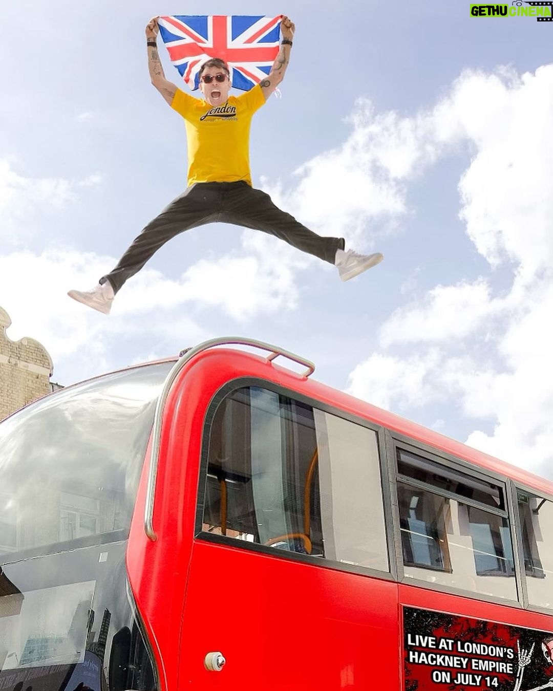 Steve-O Instagram - I asked for a professional photographer in London to shoot me illegally climbing onto the roof of a big, red double decker bus, and @mikechudley absolutely killed it! The bus driver was really cool about the surprise, too— I promised him we would obscure anything identifiable about him or his individual bus! What a day I had yesterday, check TMZ.com to see how I ended up in a cop car!