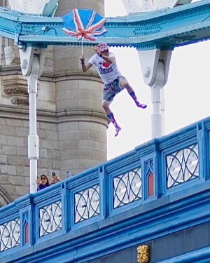 Steve-O Instagram - I was detained by police after doing this jump off the Tower Of London Bridge yesterday, but they were totally cool, and understood that I’m just super excited to be taping my THIRD (and craziest by far) comedy special on Friday, July 14 in London (where I was born!) This incredible photo sequence was shot by @petejobson, and the photo from above was shot by @mikechudley. What an epic day yesterday was! PS— the video of this is in my stories!
